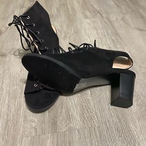 Black Lace Up Block Heel Booty